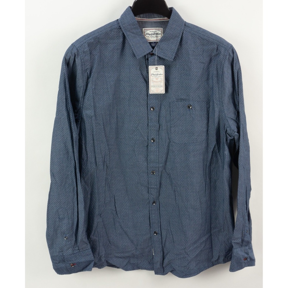 Flag & Anthem Mens Small Navy Blue Geometric Button Up Shirt FA23WS596V